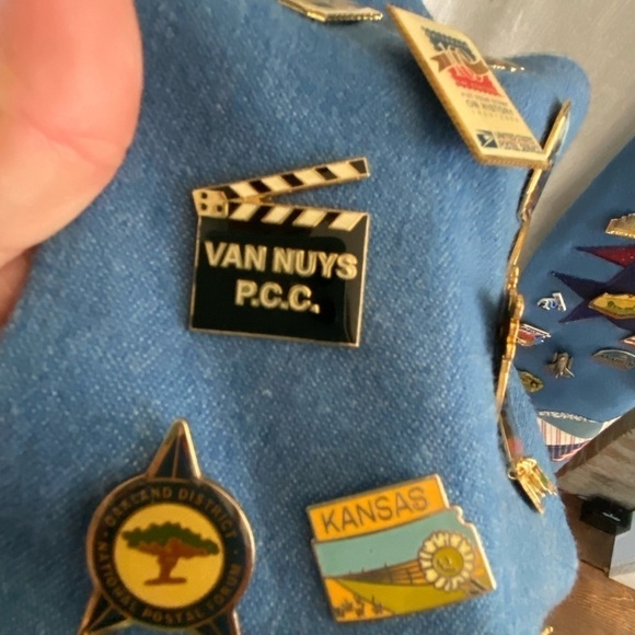 UNIQUE VINTAGE denim Postal Service Vest with Tons of Pins- large - Picture 5 of 11